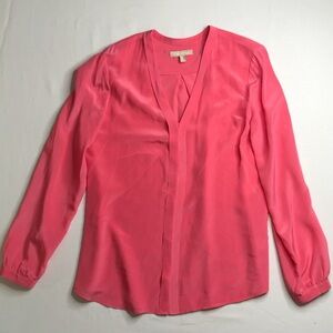 Banana Republic Silk Women's Pink V-Neck Long Sleeve Blouse Size 10